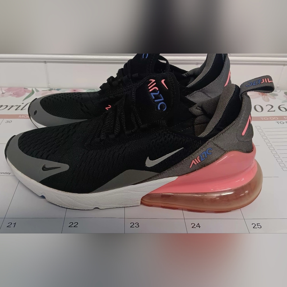 Nike Air Max 270 Black with Pink and Gray Accents - Picture 3 of 6